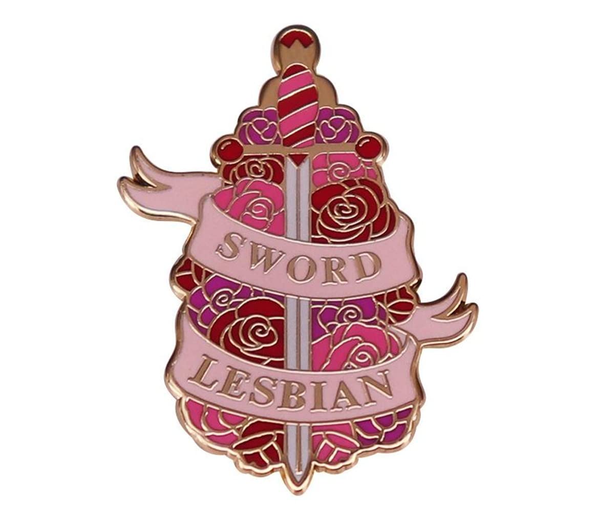 KAWADU Rose Flower & Sword Mix Brooch Pin, Enamel, Unisex, Apparel Pin