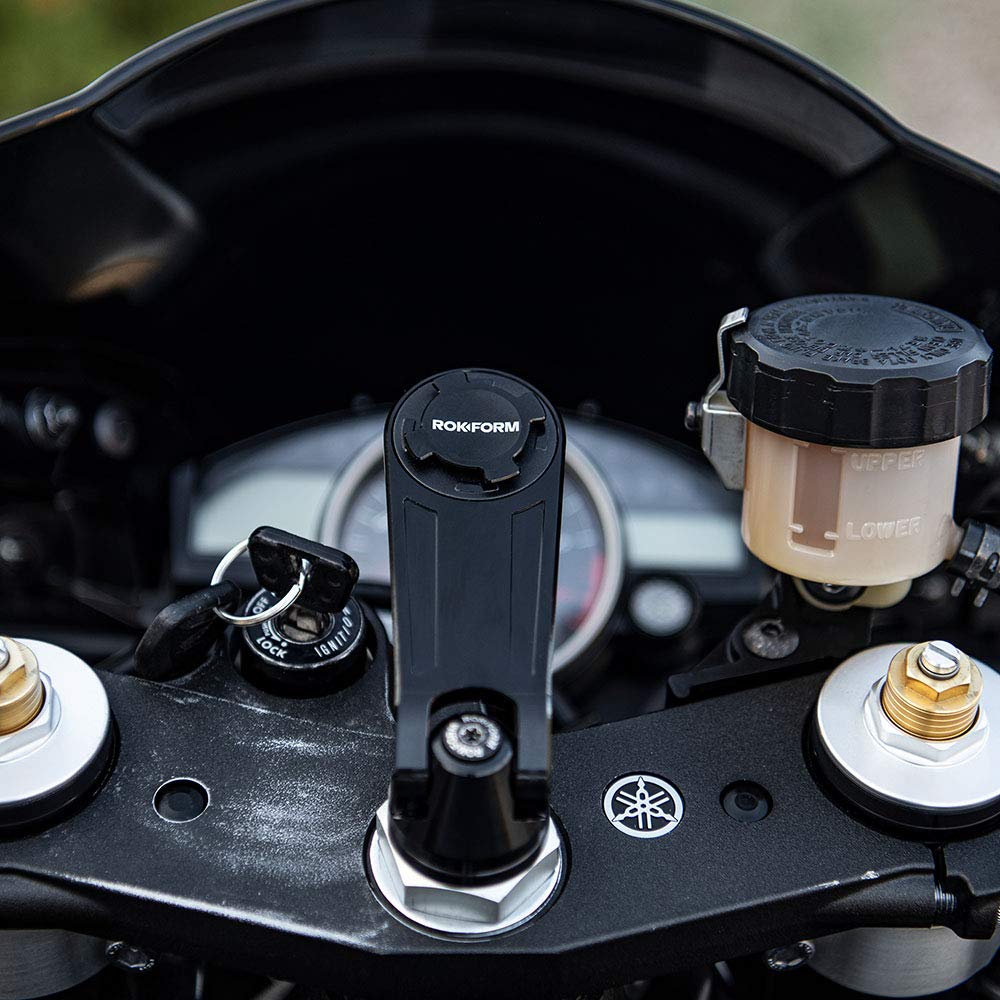 Rokform Pro Series Motorcycle Stem Mount, Fits Most Sport Bike Center Stems Measuring 12-24mm, Secures Phone RokLock Twist Lock and Built-in Magnet (Black)