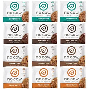 No Cow Protein Cookie, Variety Pack, 12g Plant Based Protein, Low Sugar, Dairy Free, Gluten Free, Vegan, 12 Count