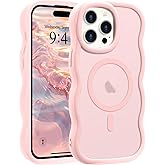Pepmune for iPhone 15 Pro Case, Curly Wavy Frame Hard Translucent Matte Clear Back Cover for Women Men Compatible with Magsafe TPU Bumper Shockproof Drop Protection Phone Case for iPhone 15 Pro, Pink