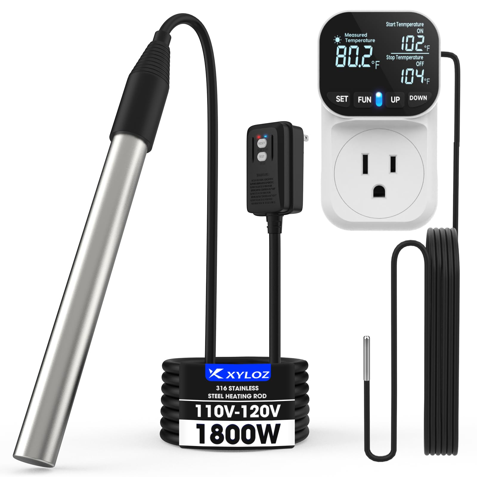 Photo 1 of 1800W Immersion Electric Water Heater, Fully Submersible Water Heaters with Thermostat & GFCI, for Sinks, Bathtubs, Washbasins, Small Swimming Pools, Water Storage Tanks, Hot Tubs, Buckets, Bathtub
