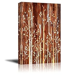 White Silhouetted Trees Over a Brown Rusty and Grungy Texture Stripes - Canvas Art Home Art - 12x18 inches