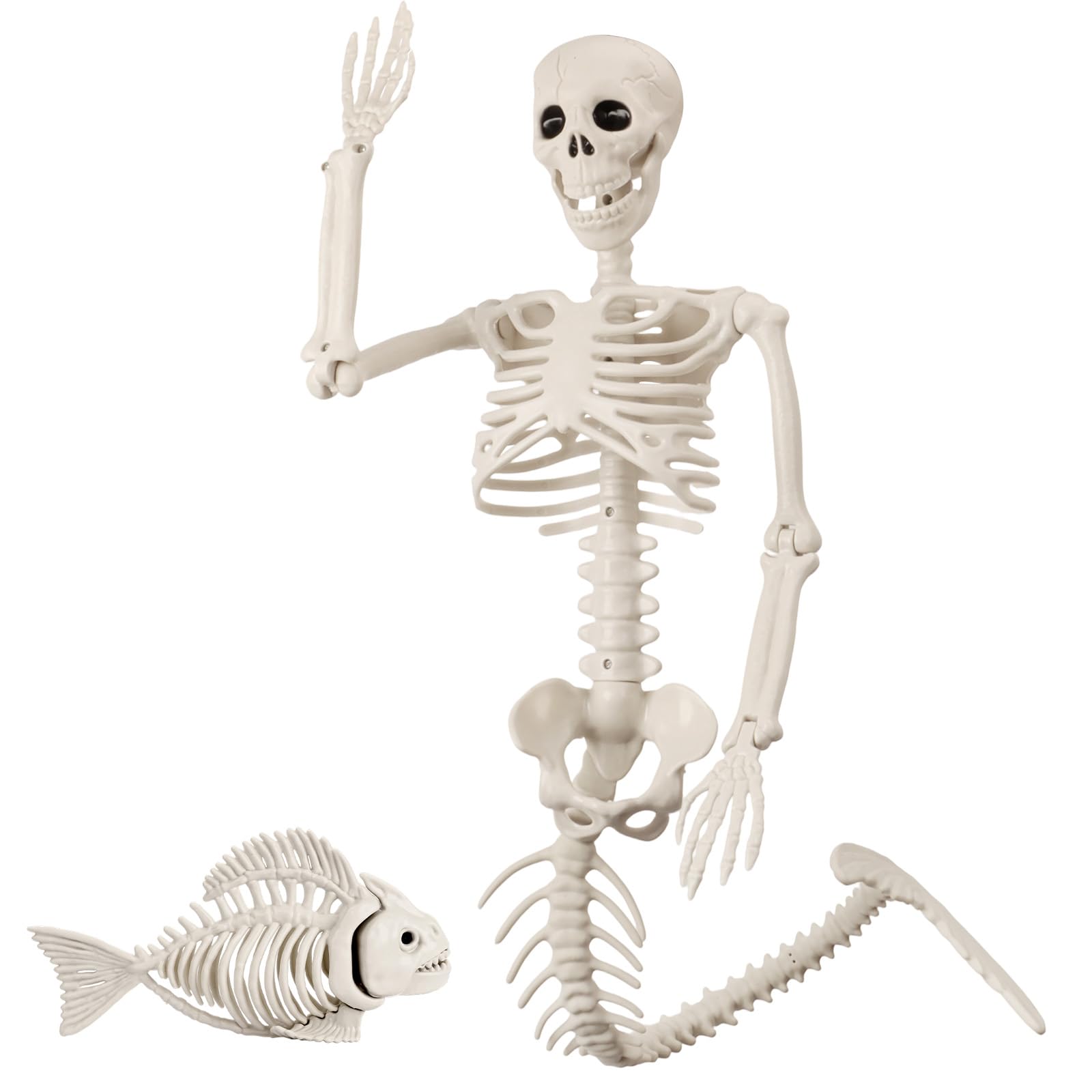 Photo 1 of 38-inch Halloween Mermaid Skeleton and Fish Skeleton, with Movable Joints and A Freely Adjustable Mermaid Tail, Suitable for Halloween Decorations, Creating Scary Scenes