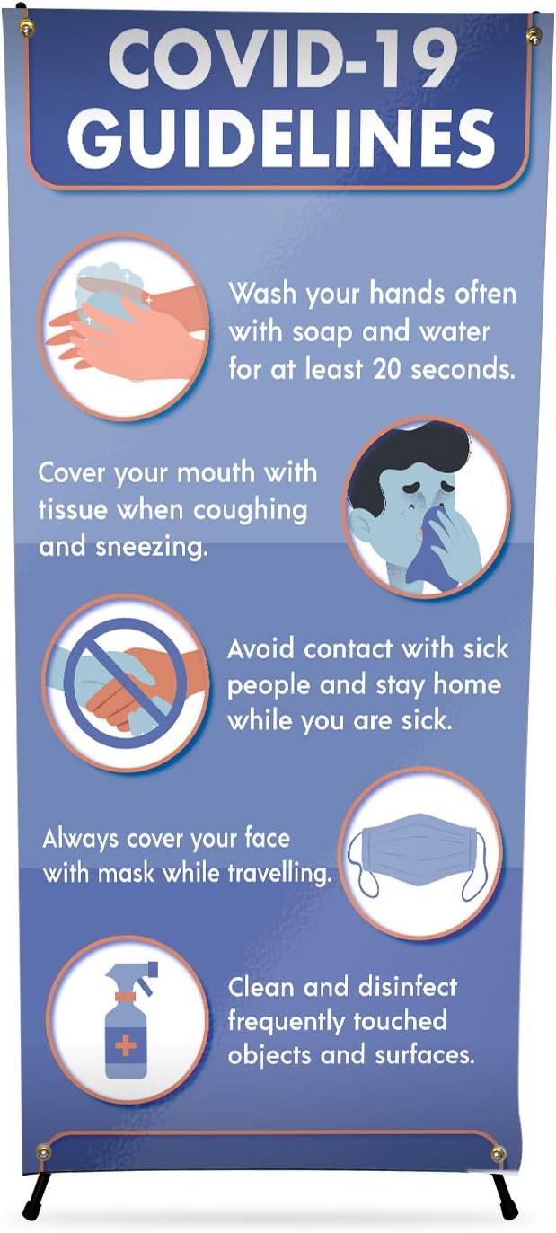 Coronavirus (COVID-19) Korean Style X Safety Banner Stand Frame for Event Displays, Poster Store Advertising Sign Holder (2' X 5', Banner Only)