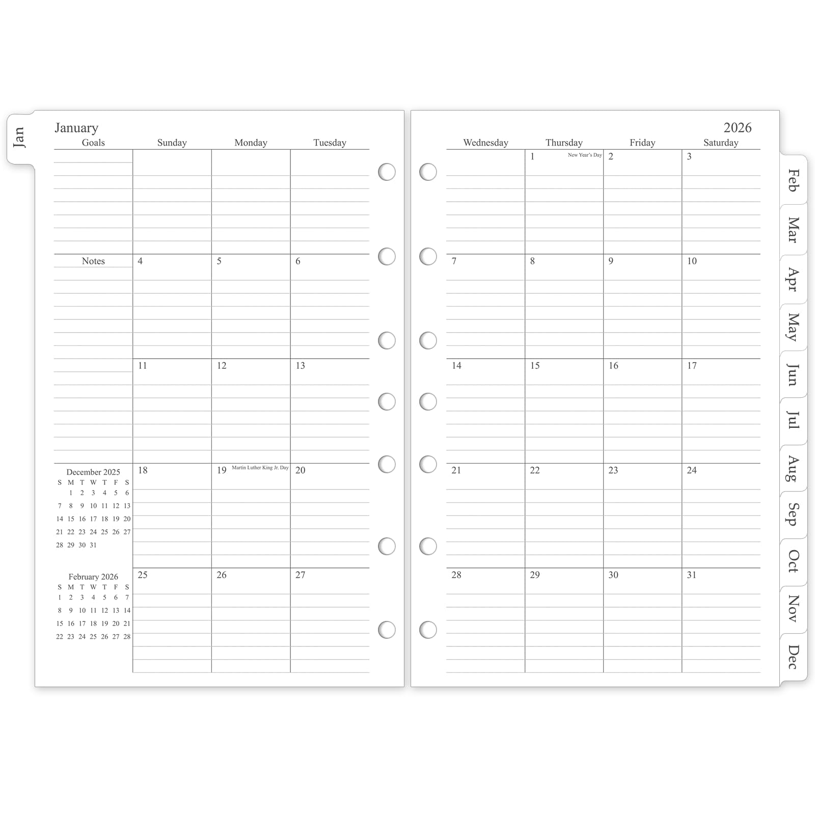 Photo 1 of 2026 Monthly Planner Refill, A5 Size Planner Inserts for 7 Ring, 5.5" x 8.5", Jan. 2026 - Dec. 2026, 12 Monthly Calendars with Laminated Tabs, 7-Hole Punched