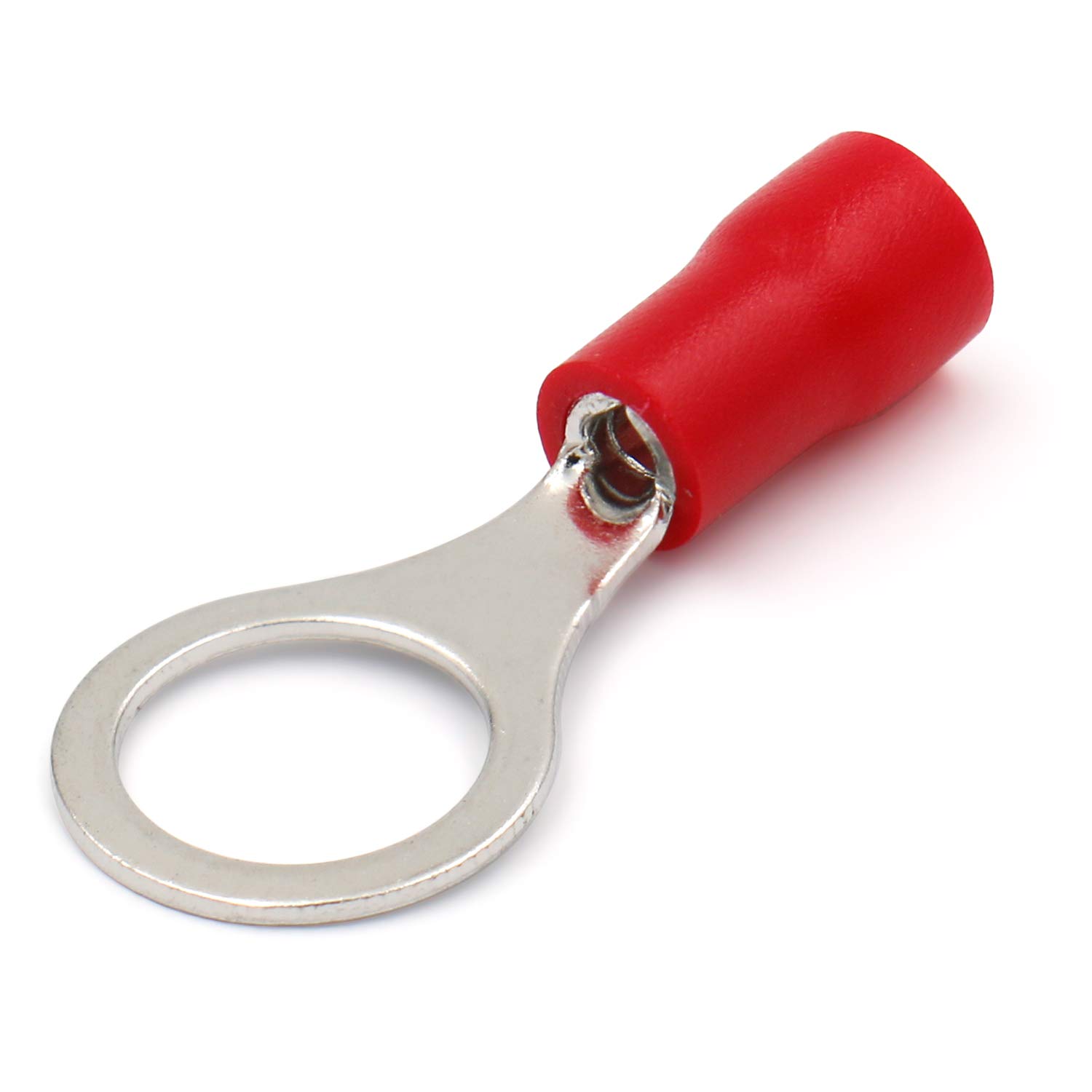 Heschen Ring Terminal Crimp Connectors Vinyl Insulated Wire Electrical Connector RV1.25-8 Stud size 5/16" for 0.5-1.5mm² (22-16 AWG) Red 100Pack