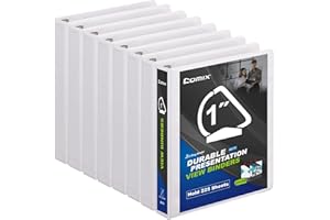 Comix Sturdy 3-Ring-Binder 1-inch D Ring Binders, 2.4mm-Thick, Hold 225 Sheets of 8.5" x 11" Paper, 8 Pack (White)