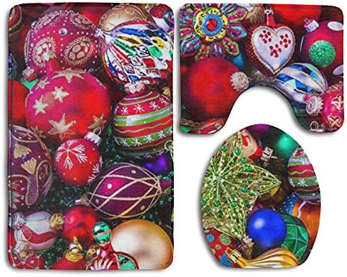 Happy Christmas Bathroom Accessories Bath Rug Sets 3 Piece Bathroom Non-Slip Floor Rug Christmas Ornaments Style Pedestal Rug + Lid Toilet Cover + Bath Mat For Children Women
