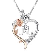 TOUPOP Valentines Day Gifts for Her 925 Sterling Silver Rose Heart Initial Necklace Butterfly Heart Jewelry Anniversary Birthday Gifts for Her Wife Girlfriend Mom