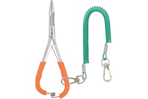 DR. SLICK Mitten Scissor Clamp, 5", Satin with Orange Textured Rubber Handles, Straight, Tapered Jaw