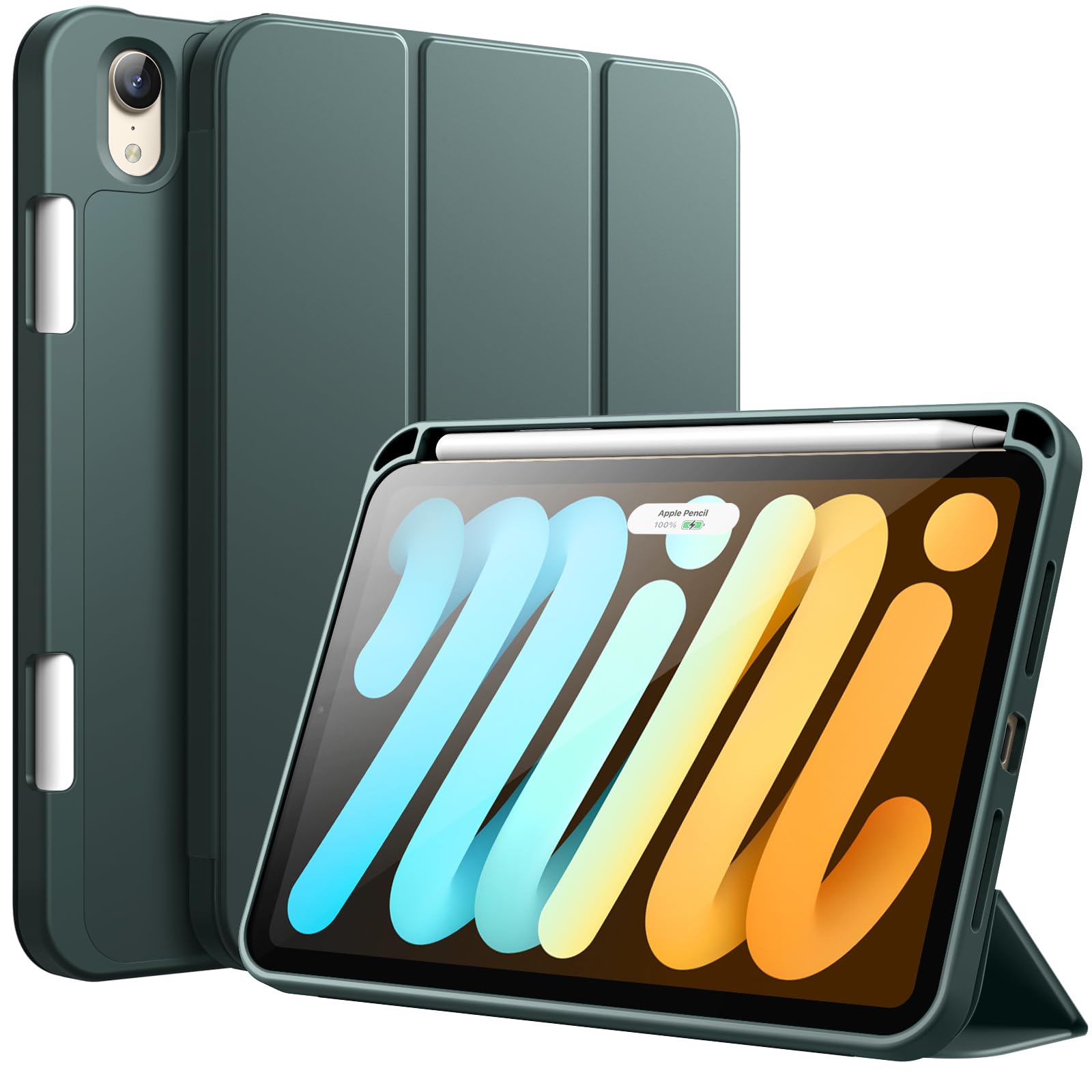 JETech Case for iPad mini (A17 Pro, 2024 Model, 7th Generation) / mini 6 (2021 Model, 6th Generation), Slim Tablet Cover with Soft TPU Back, Auto Wake/Sleep (Misty Blue)