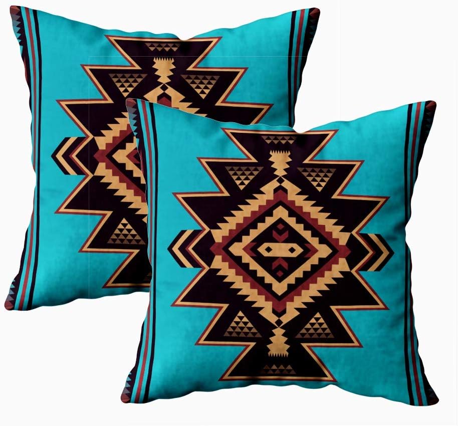 HerysTa Throw Pillow Cases, Home Decorative Body Pillow Cover Pack of 2 18X18inch Invisible Zipper Cushion Cases Geometric Pattern Native American Square Sofa Bed Décor,Brown Black