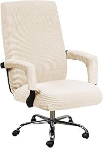 Office Chair Cover Computer Chair Universal Boss Chair Cover Rotating Swivel Chair Cover High Stretch Spandex Jacquard Fabric Removable Washable Anti-dust Chair Cover Protectors, Large, Natural