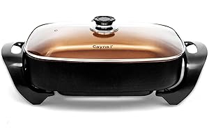 Caynel Professional Non-stick Copper Electric Skillet Jumbo, Deep Dish with Tempered Glass Vented Lid, Upgrade Thermostat, 16”x 12”x 3.15”- 8 quart (Black-1)