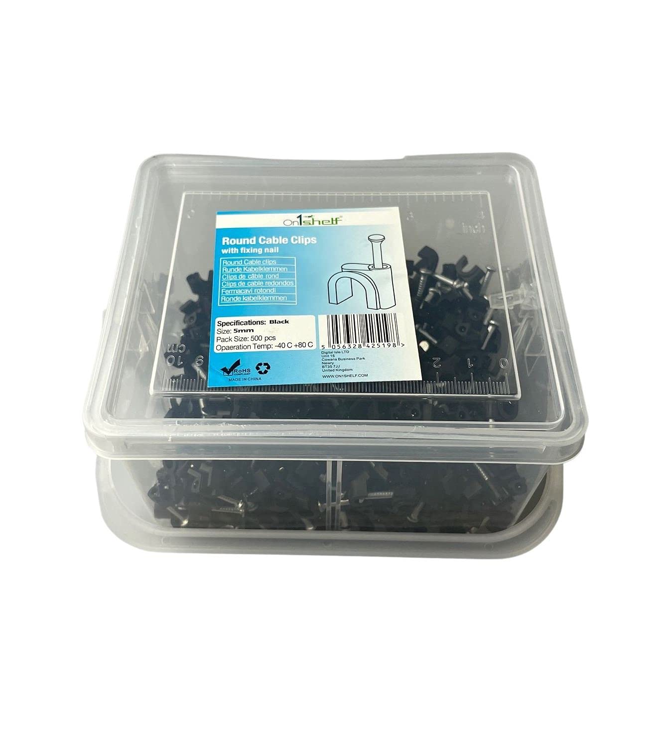 Black Round Cable Clips K-Type Trade Box, 5mm- 500 Pieces