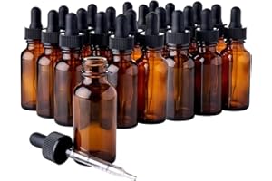 ZBCCEOB 24 Pack Amber Glass Dropper Bottle, 1 oz, with Measuring Eye Dropper, Leak Proof Travel Dispenser Bottle for Essential Oils/Chemistry Laboratory Chemicals/Cologne and Perfume
