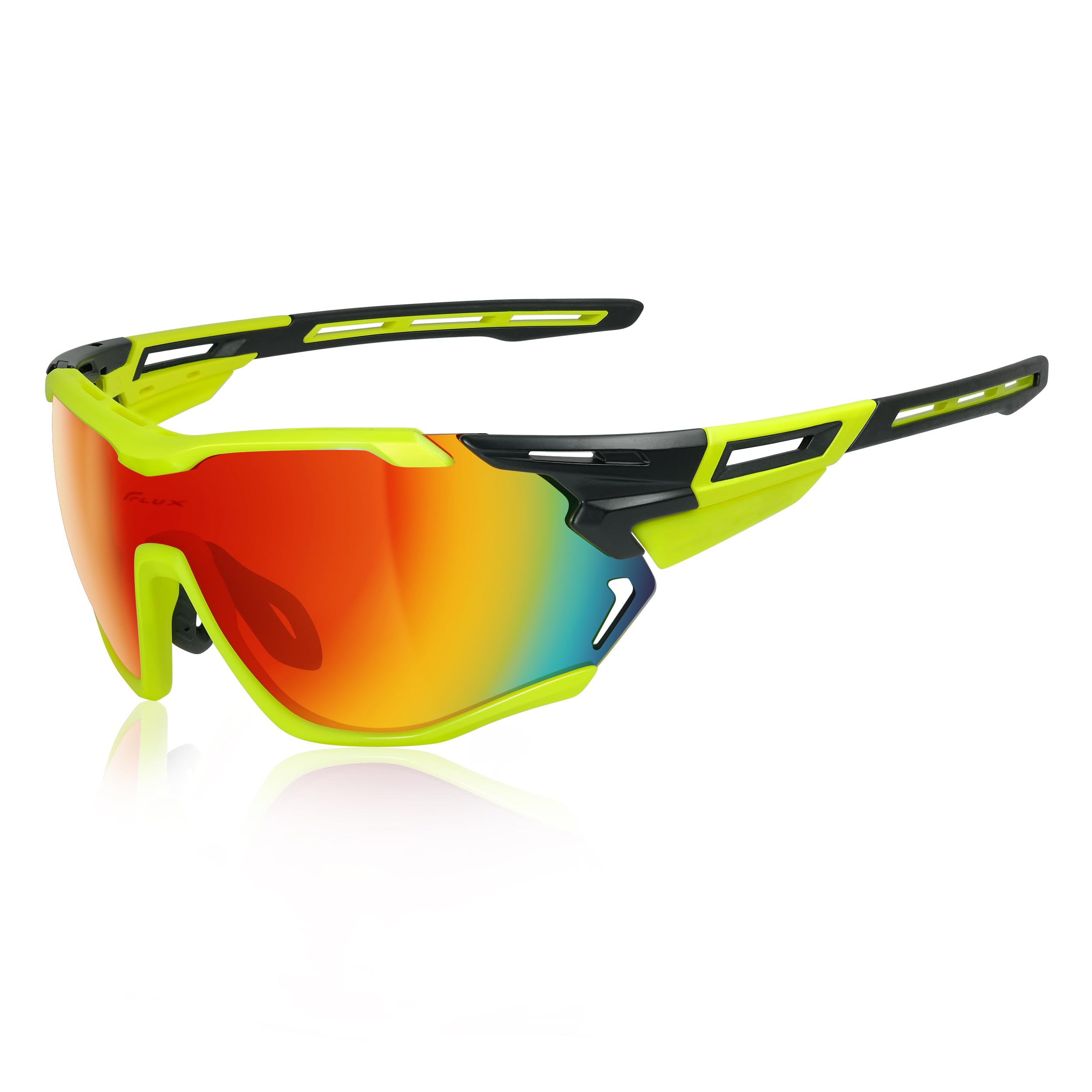 ICECUBE VENTURA High-Performance Sunglasses: Anti-Fog PC Lenses, Ventilated TR90 Frame, 100% UV Protection, Ideal for Sports and Cycling (BLK-YW/Red)
