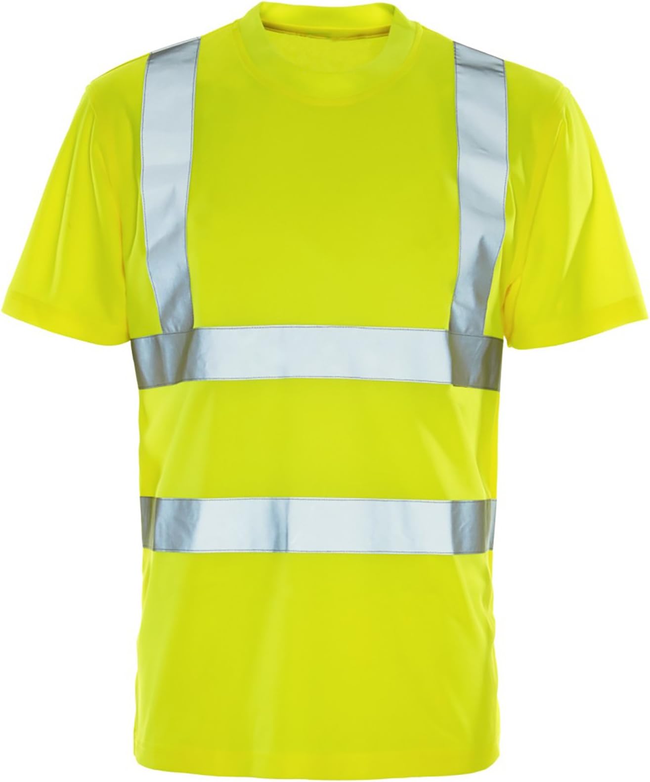 MyShoeStoreHi Viz Vis Round Crew & V Neck T-Shirts High Visibility Reflective Tape Safety Security Work Bird Eye Short Sleeve T Shirt Breathable Lightweight Double Tape Workwear Top S-4XL