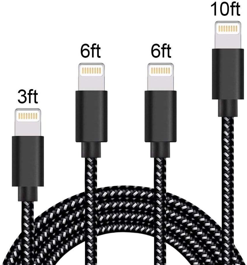 iPhone Charger, MFi Certified 4Pack (3.3/6.6/6.6/10FT) USB Charging & Syncing Cable Compatible iPhone Xs Max/X/8/7/Plus/6S/6/SE/5S iPad