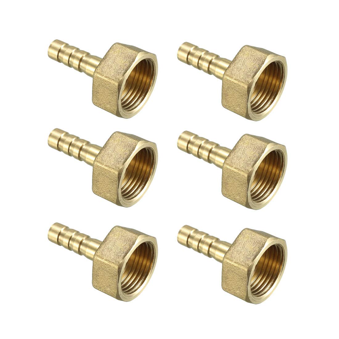 sourcing map Brass Barb Hose Fitting Connector Adapter 6.5mm Barbed X 3/8 PT Female Pipe 6pcs