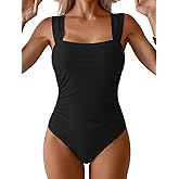 Aidonger Women's One Piece Swimsuit Modest Tummy Control Bathing Suit Ruched Slimming Color Block Swimwear