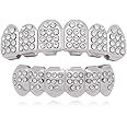 LuReen 14k Gold 6 Teeth Grillz Hip Hop Joker Diamond Top & Bottom Teeth Caps Grillz Set for Teeth Rapper Halloween Costume Cosplay