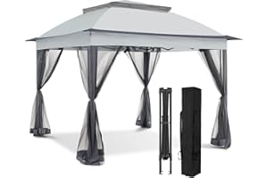 EAGLE PEAK 11x11 Pop-Up Gazebo Shelter with Screen Wall Panels Instant OutdoorTent with 121 Square Feet of Shade, Gray