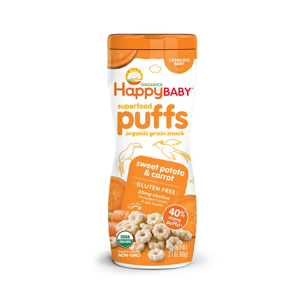 Happy Baby Organic Superfood Puffs Sweet Potato & Carrot, 2.1 Ounce, Pack of 6 (Packaging May Vary)