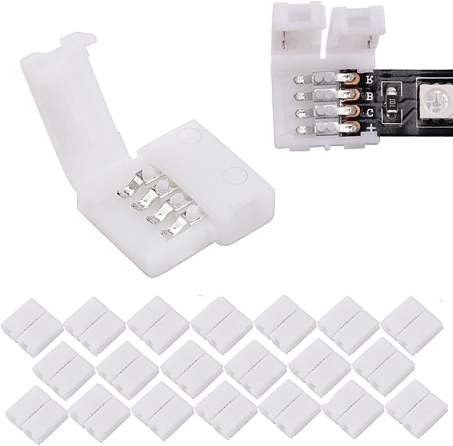 VIPMOON 20 Pack 4 Pin LED Strip Light Straight Connectors for 8mm Wide SMD RGB 3528 2835 LED Strip Lights