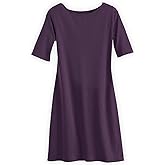 Fair Indigo Women's 100% Organic Pima Cotton Half Sleeve Boat Neck Dress