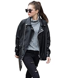 LY VAREY LIN Women Faux Leather Jacket Lapel Collar