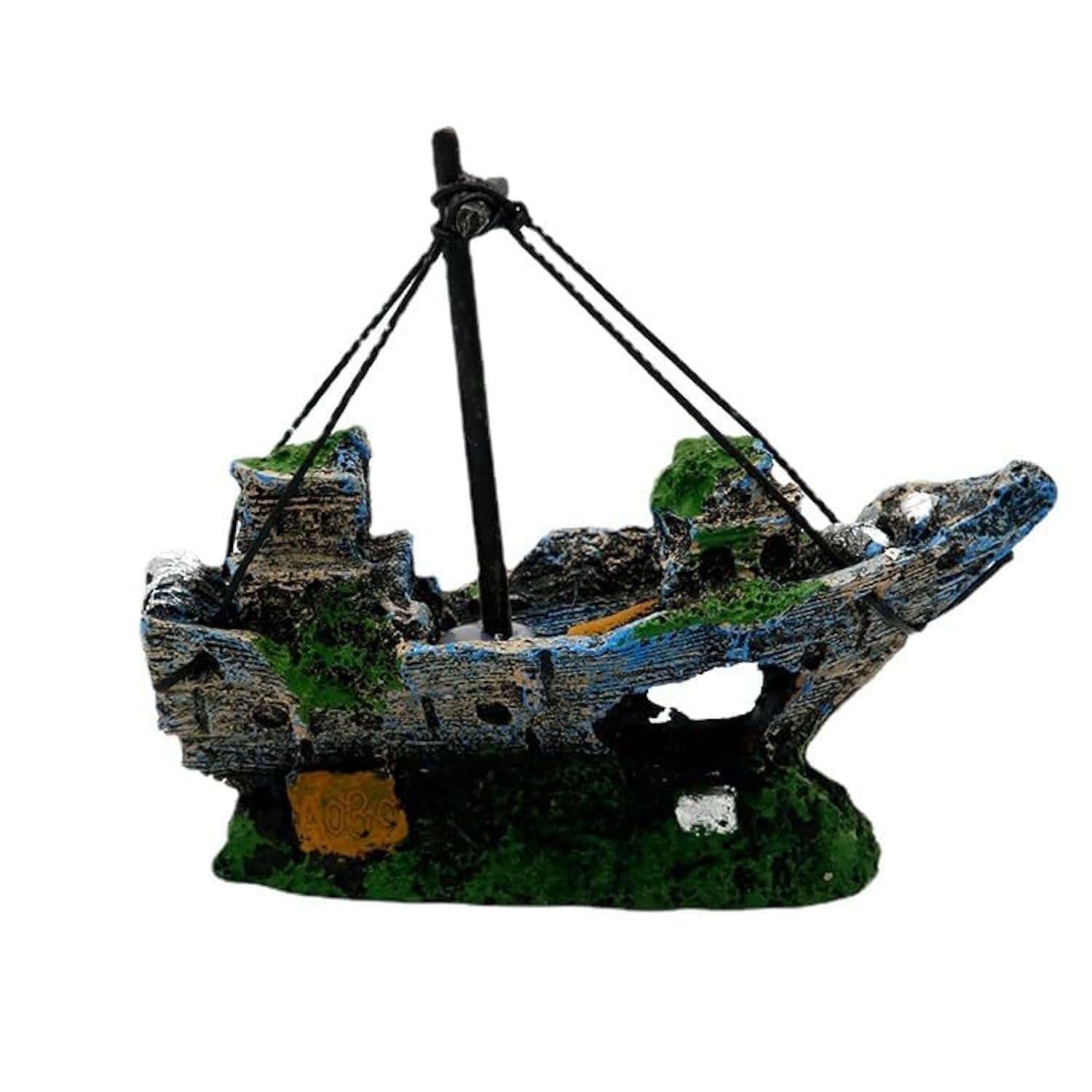 Generic Sunken Ship Resin Aquarium Decoration, Double Sided, Bubble Tube Compatible, Small Medium Fish Tank Ornament