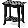 Bamboo Shower Bench Inside Shower Stool with Storage Shelf, Spa Bath Chair for Bathroom, Seat or Organizer for Living Room, Bedroom and Garden - Great for All Ages Unisex Elderly (Black)