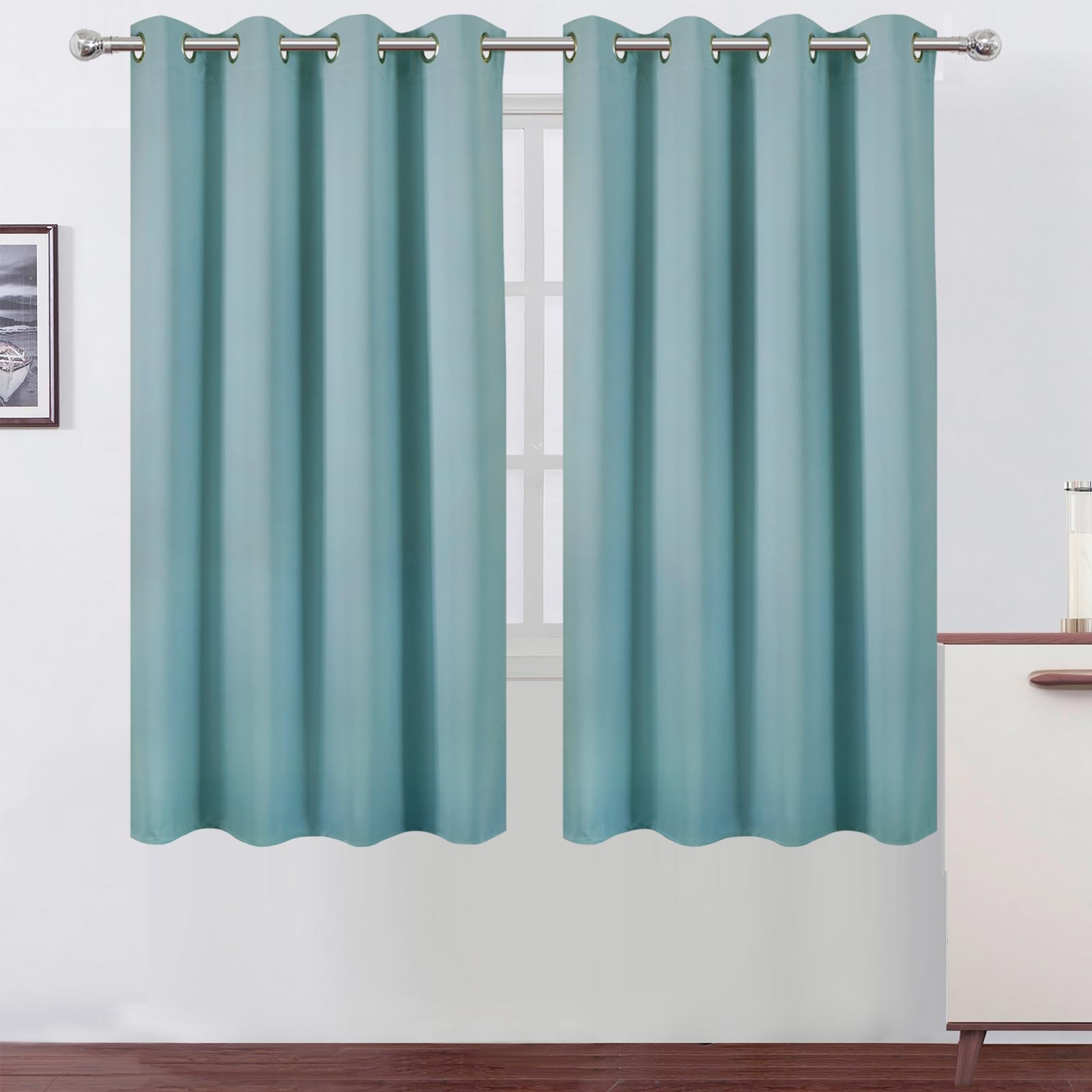 LEMOMO Stone Blue Blackout Curtains 52 x 63 Inch Length/Set of 2 Curtain Panels/Thermal Insulated Room Darkening Curtains for Bedroom and Living Room Image LEMOMO Stone Blue Blackout Curtains 52 x 63 Inch Length/Set of 2 Curtain Panels/Thermal Insulated Room Darkening Curtains for Bedroom and Living Room Image