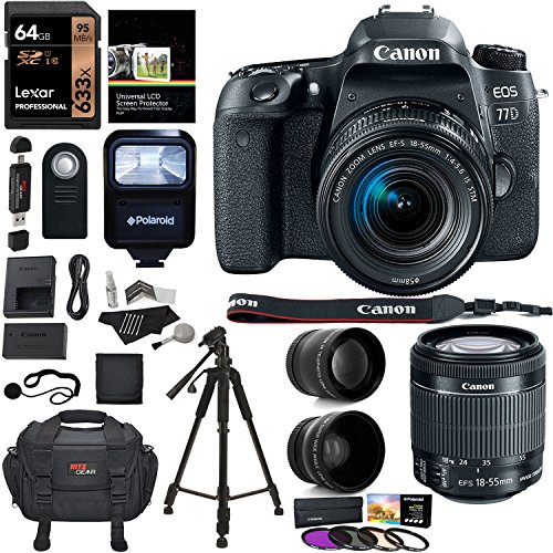 Canon-EOS-77D-Camera-EF-S-18-55-IS-STM-Lens-Lexar-64GB-Memory-Ritz-Gear-Premium-SLR-Camera-Bag-Polaroid-Filter-Kit-Flash-and-Accessory-Bundle