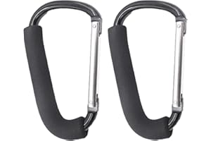 PandaEar 2 Pack Stroller Hooks, 6.3" Large Carabiner Clips for Mommy, Heavy Duty Stroller Accessories for Hanging Diaper Bags