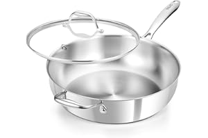 KOCH SYSTEME CS Tri-Ply Stainless Steel Saute Pan 12 Inch, 6 Quart Stainless Steel Pan with Lid, 18/10 Stainless Steel Deep F