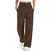 MAGCOMSEN Women's Fleece Lined Sweatpants Wide Leg Warm Winter Cotton High Waisted Lounge Straight Leg Pants Pockets