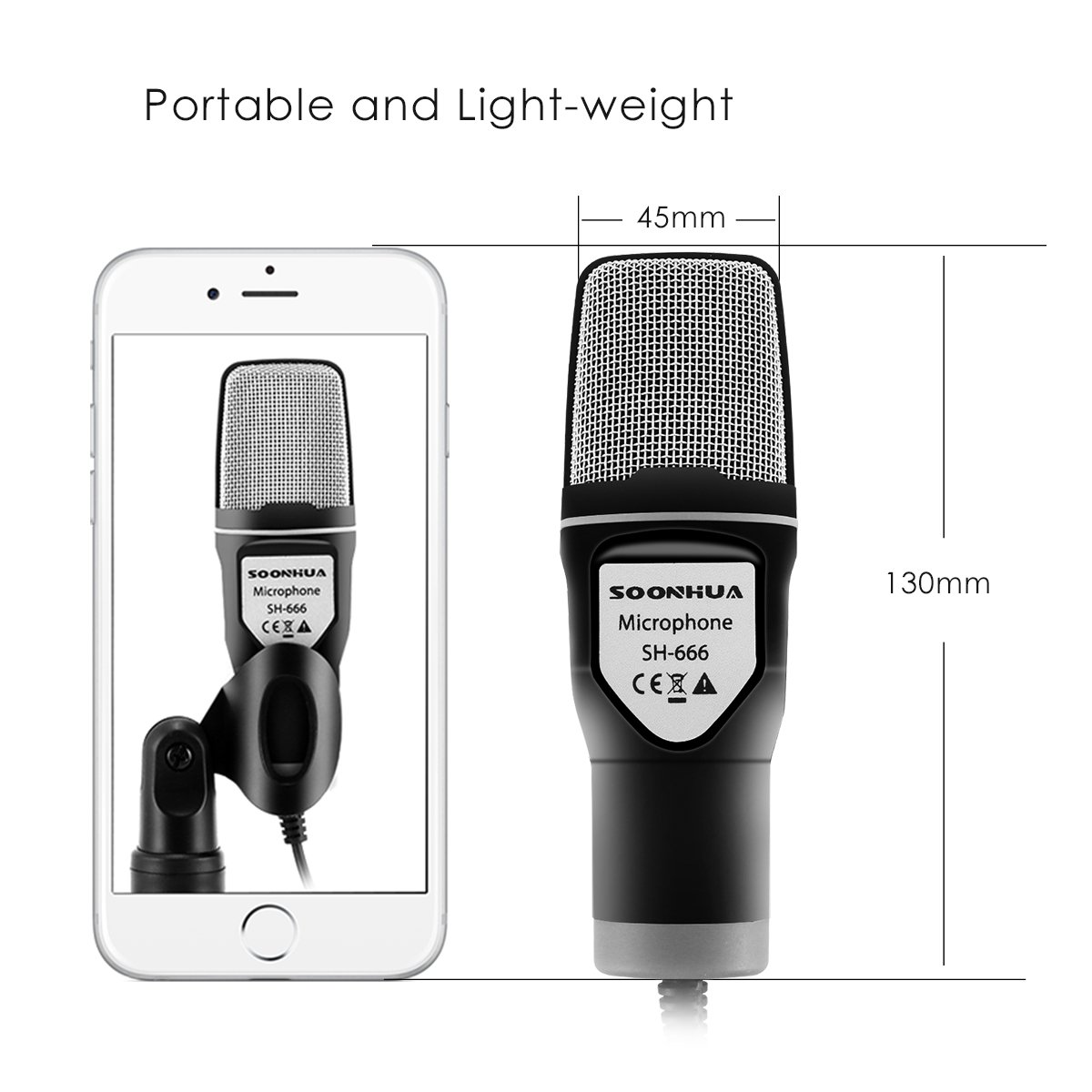 Condenser Microphone,SOONHUA 3.5MM Plug and Play Omnidirectional Mic with
