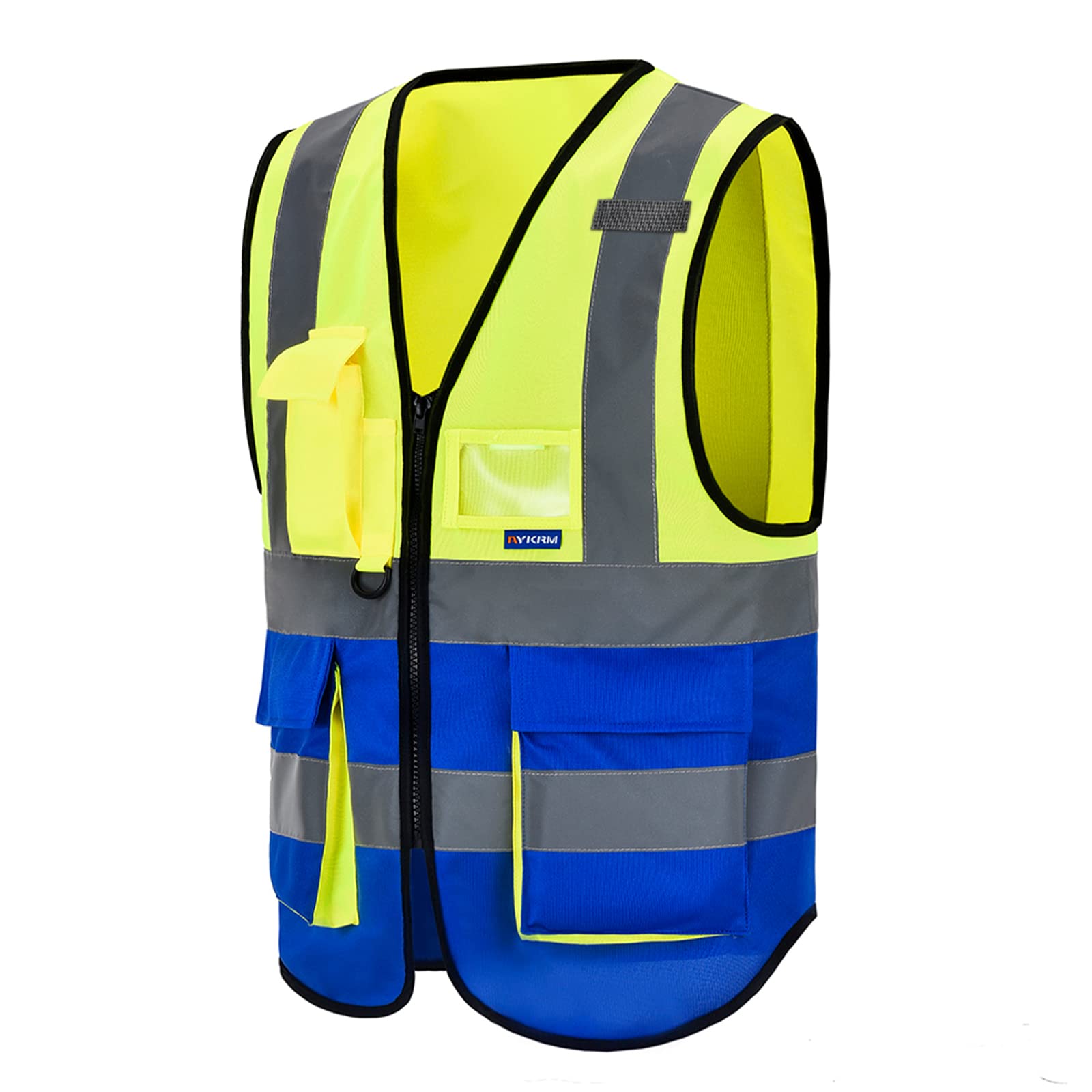 Yellow Blue high viz hi vis Zipper Front High Visibility Vest Hi Vis Executive Vest Waistcoat with Phone & ID Pockets