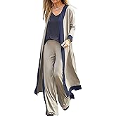 SOMTHRON Women's 3 Piece Outfits Loungewear Sets Long Cardigan Cover up Tank Top Wide Leg Loose Pants Set Tracksuit