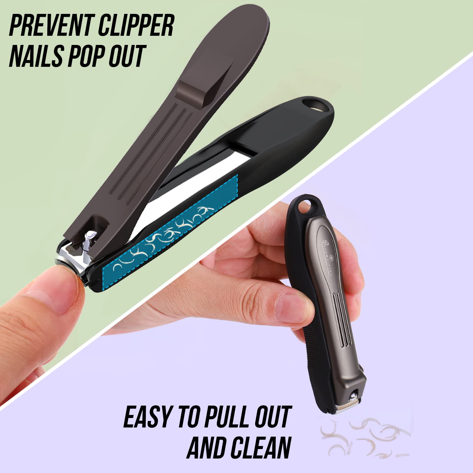 Nail Clipper with Catcher, GLAMFIELDS Large Fingernail Toenail Clippers Anti Splash, Stainless Steel Detachable Easy Clean Nail Cutter for Men Women Seniors (L+Nano Glass File) - Image 3