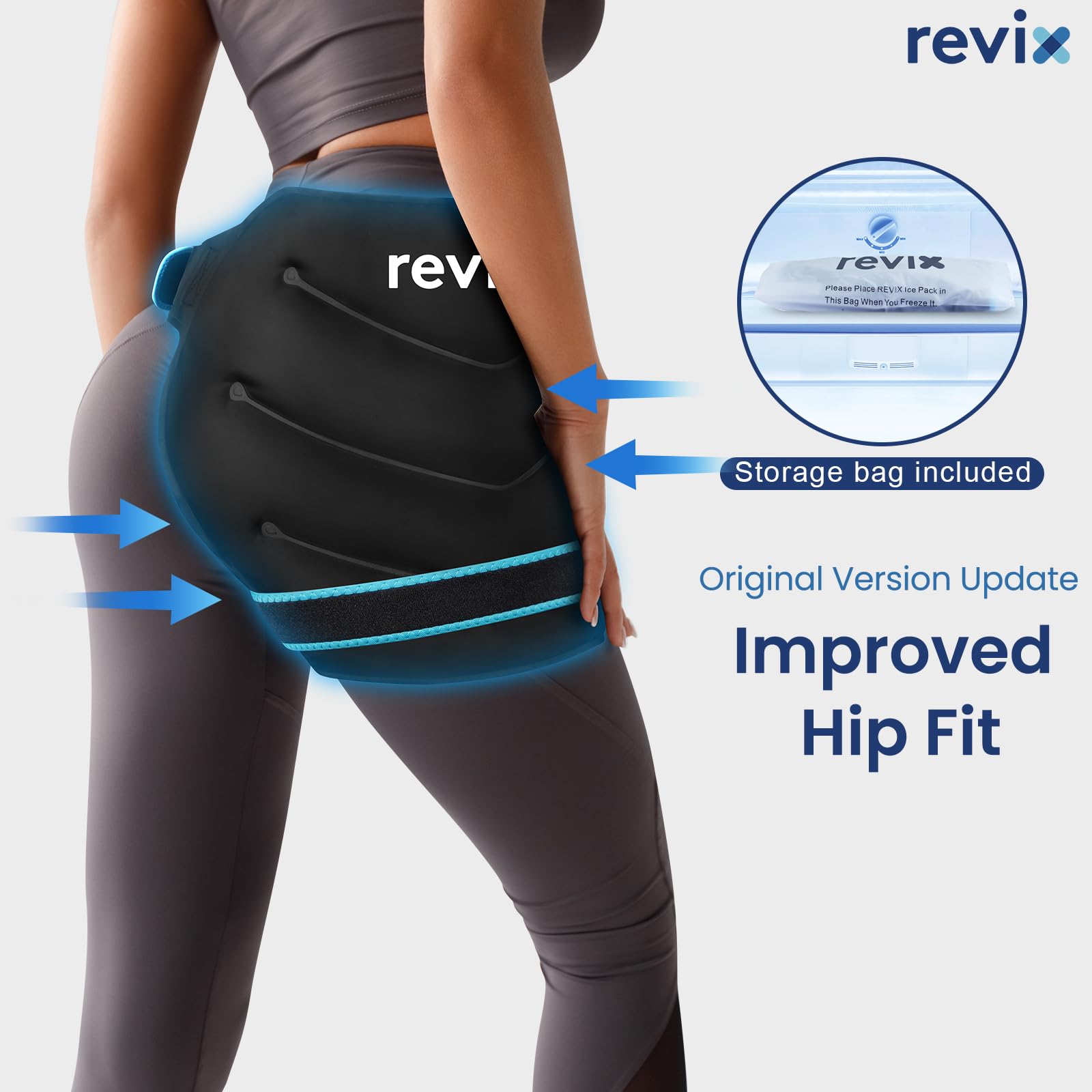 REVIX Extra Large Hip Ice Pack Wrap After Surgery, Reusable Gel Cold Pack for Hip Replacement Recovery, Sciatic Nerve, Cold Therapy Hip Flexor Compression Wrap, Black