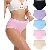 wirarpa Women's Cotton High Waisted Underwear Full Coverage Cotton Brief Panties 5 Pack