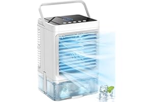 COOLECH Mini Portable Air Conditioners, 4-IN-1 Personal Evaporative Air Cooler with 7 Colors Light, 3 Speeds USB Powered Small Air Conditioner Portable for Room, Desk, Office, Camping, Car