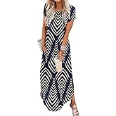 Jeqeocafy Women Summer Long Sundress Crewneck Short Sleeve Maxi Dress 2026 Casual Loose Beach Dress with Pockets