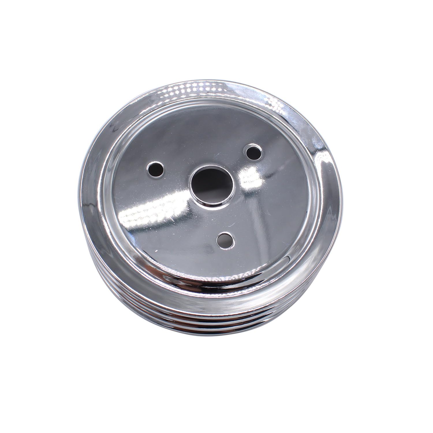 Photo 1 of 1 PC SHLPDFM Crankshaft Pulley Chrome Polished Silver Steel SWP Triple-Groove Short Water Pump Pulley Compatible with Small Block Chevy SBC 262 265 267 283 302 305 307 327 350 400