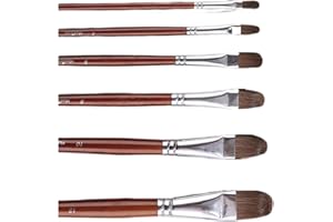 6Pcs Weasel Hair Long Handle Filbert Paint Brush Set for Acrylic, Oil, Gouche and Watercolour Painting