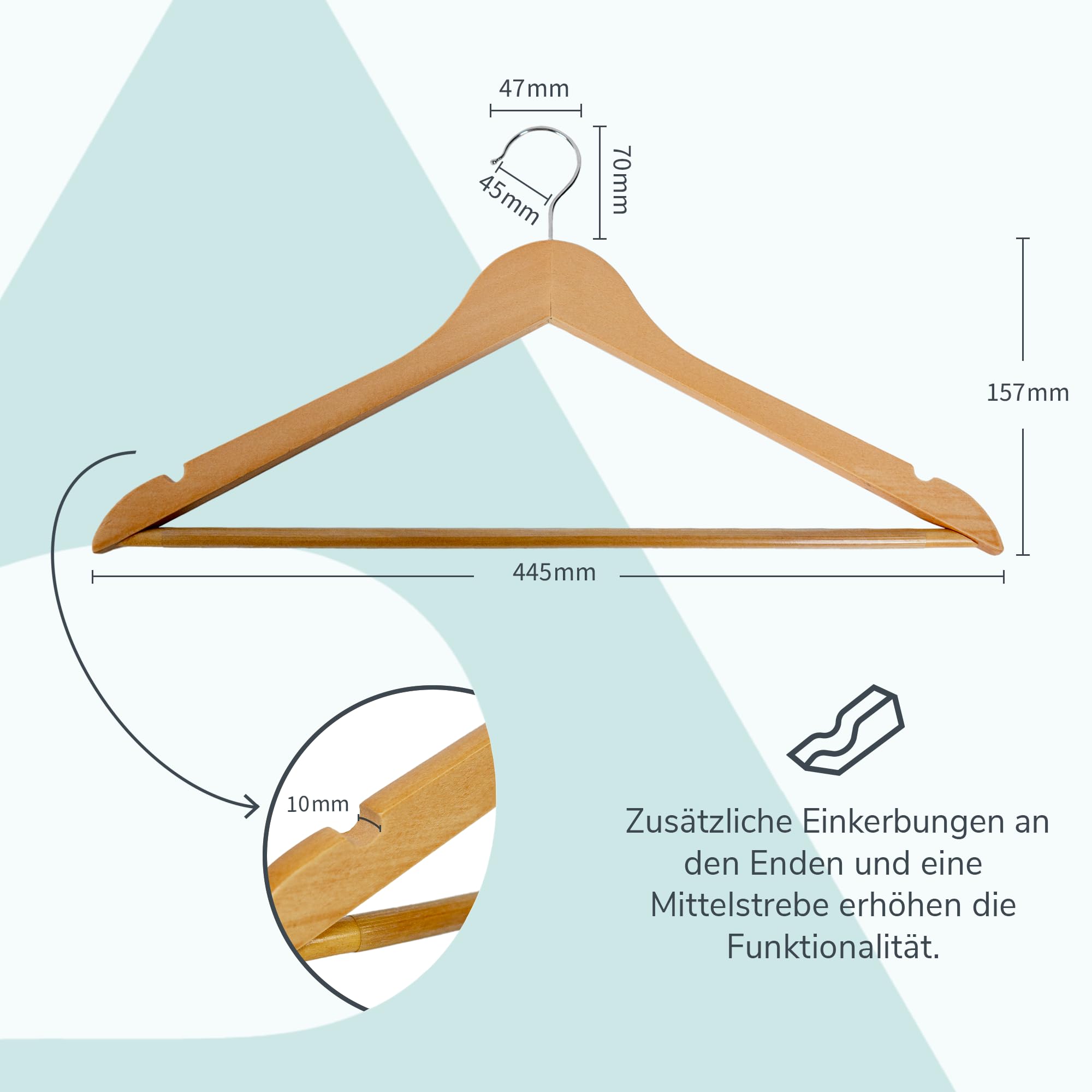Kleiderbügel Holz 20er Set – Holzkleiderbügel mit Einkerbungen & rutschfeste Mittelstrebe für Hosen – Platzsparende Natur Holzbügel & 360° drehbar – Für Kleider, Shirts, Anzüge, Hemden, Blusen & Hosen 5