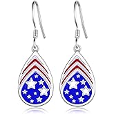 4th of July Earrings American Flag Earrings 925 Sterling Silver Patriotic Drop Dangle Earrings Jewelry Gift for Women